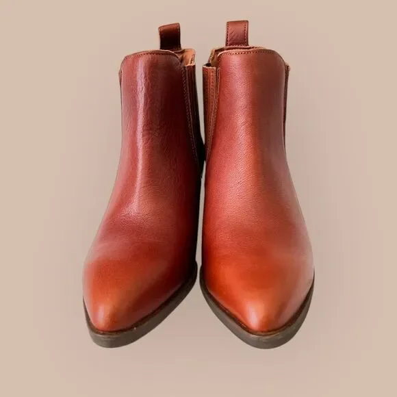 Patina Portland Leather Dakota Western Ankle Boots Pointed Toe Cognac - Picture 2 of 6